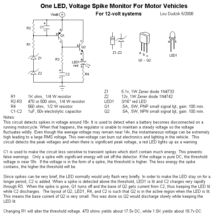 Schematic for 1 LED Voltage Spike Detector 