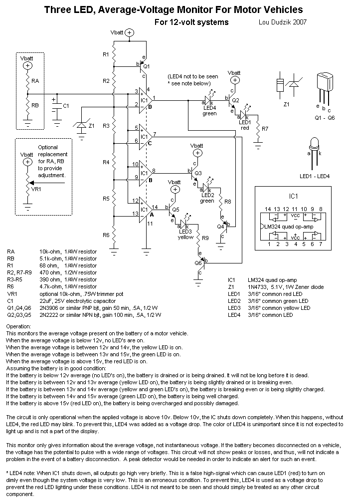 Schematic for 3 LED Voltage Monitor 