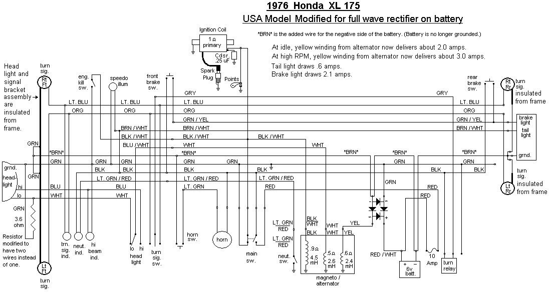   1976 XL 175 Wiring Diagram Modified for Full Wave Rectifier 